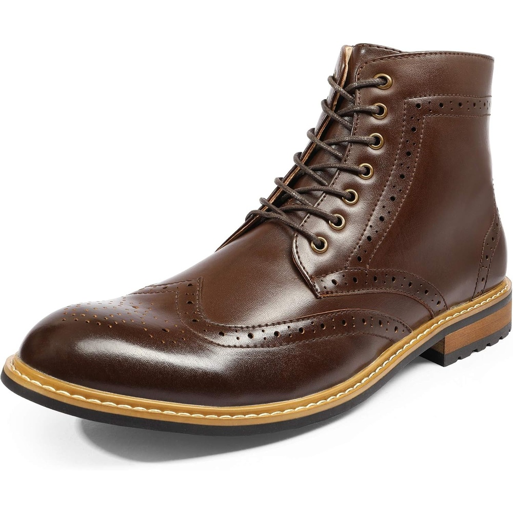 image:imageBruno Marc Mens Dress Derby Boots LaceUp amp Side Zipper ClosureLatex Padded Insole Flexible Rubber Outsole for Business Casual OccasionsDark Brown