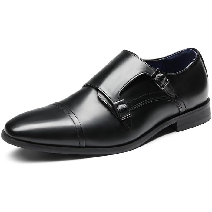 image:imageBruno Marc Mens Dress Shoes Monk Strap Slip on Loafers Cap Toe Double Stacked Heel Wedding Prom Graduation Office Church2Black