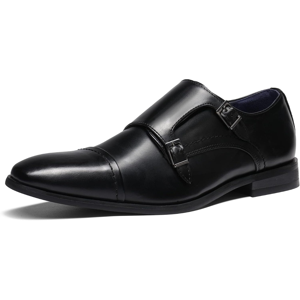 image:imageBruno Marc Mens Dress Shoes Monk Strap Slip on Loafers Cap Toe Double Stacked Heel Wedding Prom Graduation Office ChurchBlack