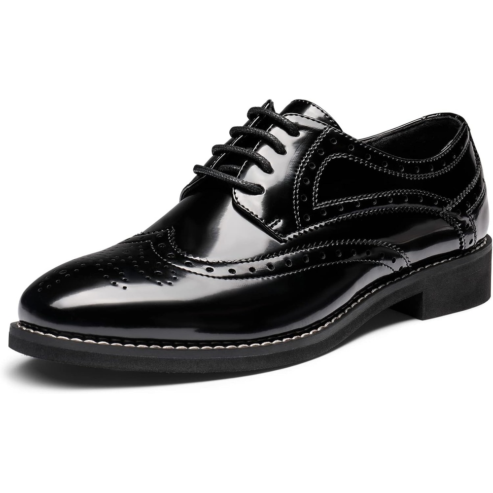 image:imageBruno Marc Womens Formal Wingtip Brogue Oxfords Business Formal Wingtip Brogue Oxfords PU Upper 5mm Latex Insole EVA Sole for Work Meetings Commutes Daily WearBright Black