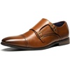 Bruno Marc Men’s Dress Shoes Monk Strap Slip on Loafers | Cap Toe Double Stacked Heel Wedding Prom Graduation Office Church(Camel)