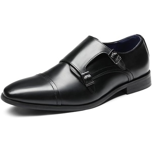 Bruno Marc Men’s Dress Shoes Monk Strap Slip on Loafers | Cap Toe Double Stacked Heel Wedding Prom Graduation Office Church(2/Black)