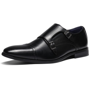 Bruno Marc Men’s Dress Shoes Monk Strap Slip on Loafers | Cap Toe Double Stacked Heel Wedding Prom Graduation Office Church(Black)