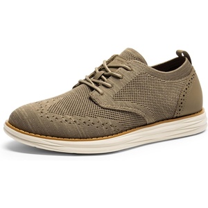 Bruno Marc Men’s KnitFlex Craft Mesh Oxfords Sneakers | Breathable Woven Knit Upper, Wear-Resistant Rubber Sole, Thick EVA Insole, Chunky Sole for Office & Casual Daily Wear(6-khaki)