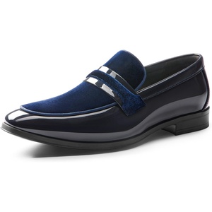 Bruno Marc Men’s Tuxedo Loafers Slip-on Dress Shoes | Shiny Patent Velvet Wedding Party Prom Banquet Graduation Suit Formal Office(Blue)