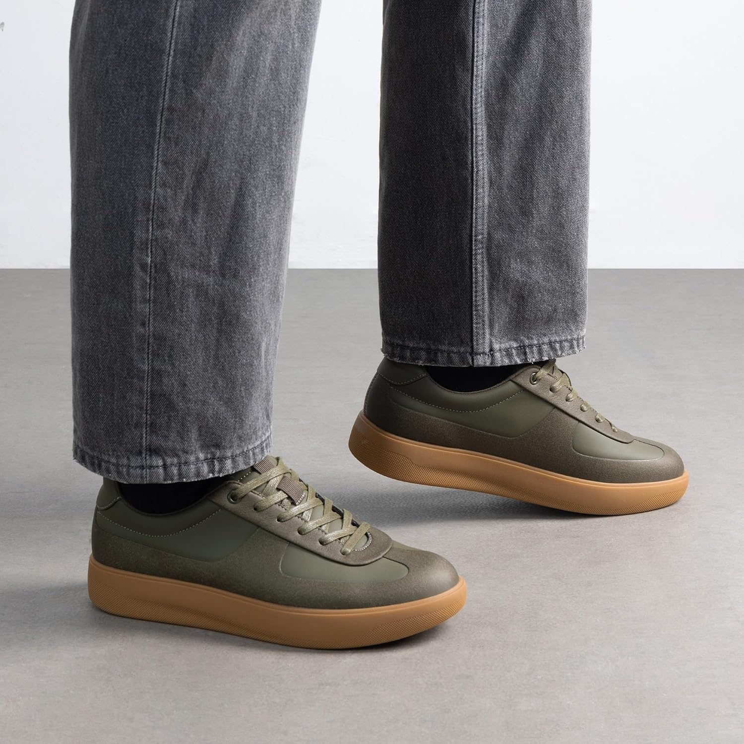 image:imageBruno Marc Mens Dress Sneakers Business Casual Shoes for Men Lace Up SlipResistant Fashion SneakersOlive