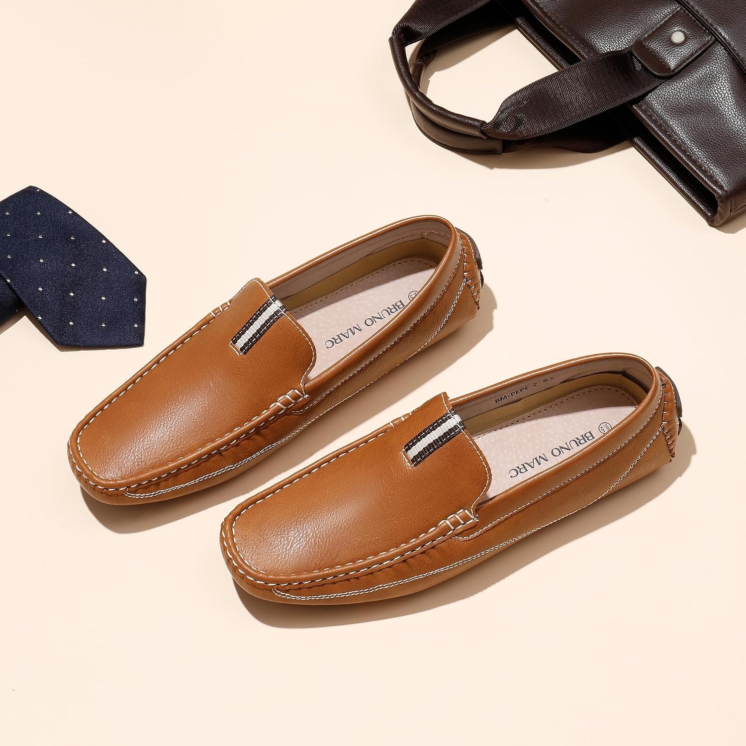 image:imageBruno Marc Mens Driving Moccasins Slip on Loafers Shoes Soft Flexible Lightweight Daily Office Weekend Travel Journey OutdoorTan