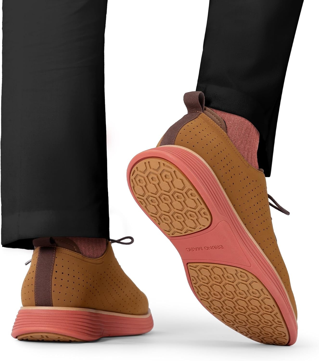 image:imageBruno Marc MaxFlex Mens Dress Oxford Sneakers Stay stylish with breathable perforated PU uppers plush EVA insoles and slipresistant soles for allday comfortBrownOrange