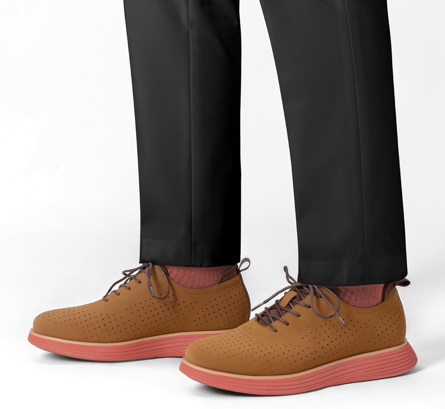 image:imageBruno Marc MaxFlex Mens Dress Oxford Sneakers Stay stylish with breathable perforated PU uppers plush EVA insoles and slipresistant soles for allday comfortBrownOrange