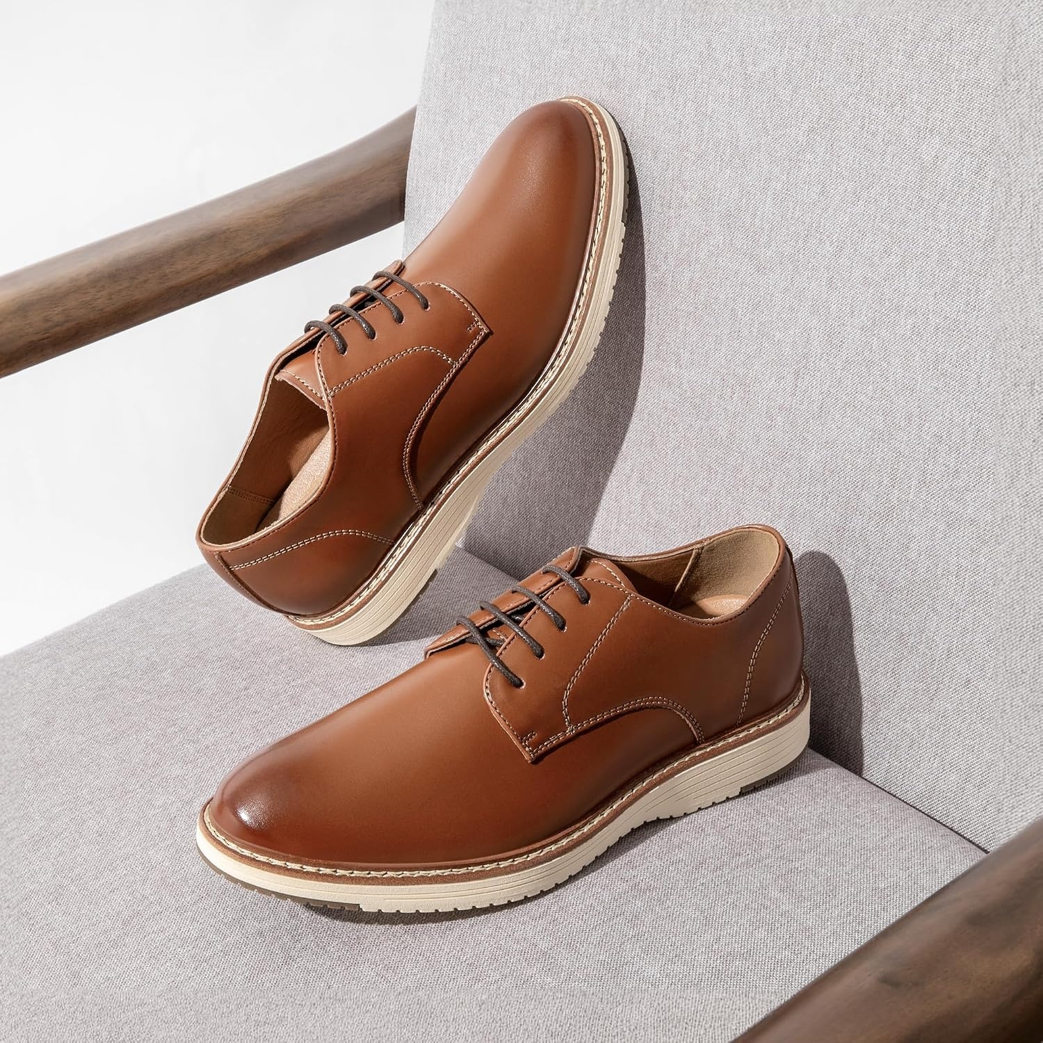 image:imageBruno Marc Mens Crossflex Casual Dress Oxfords Shoes Soft Lining Lightweight TPR Outsole LaceUp Closure Ideal for Business Casual amp Formal OccasionsBrown