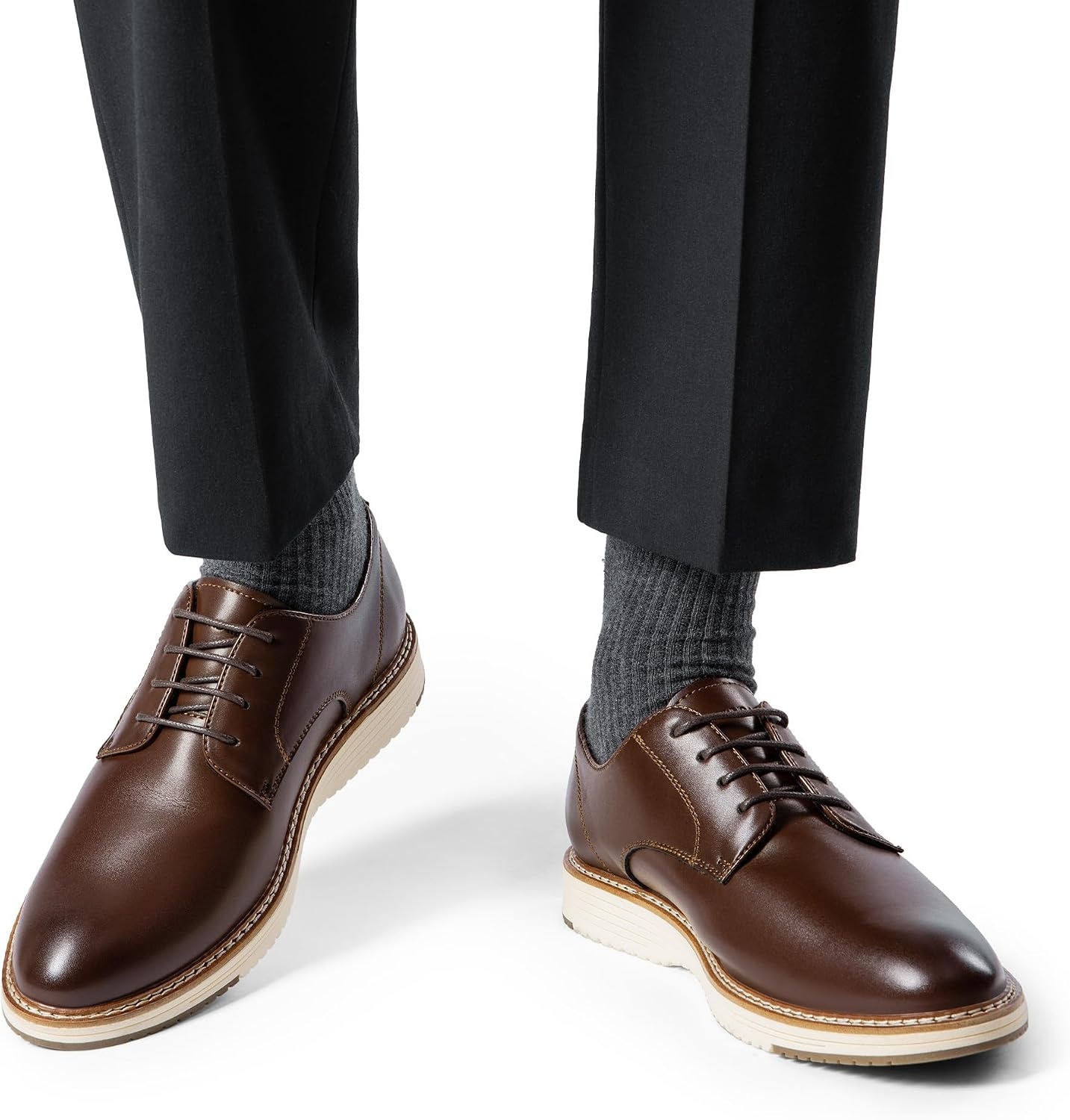 image:imageBruno Marc Mens Crossflex Casual Dress Oxfords Shoes Soft Lining Lightweight TPR Outsole LaceUp Closure Ideal for Business Casual amp Formal OccasionsDark Brown