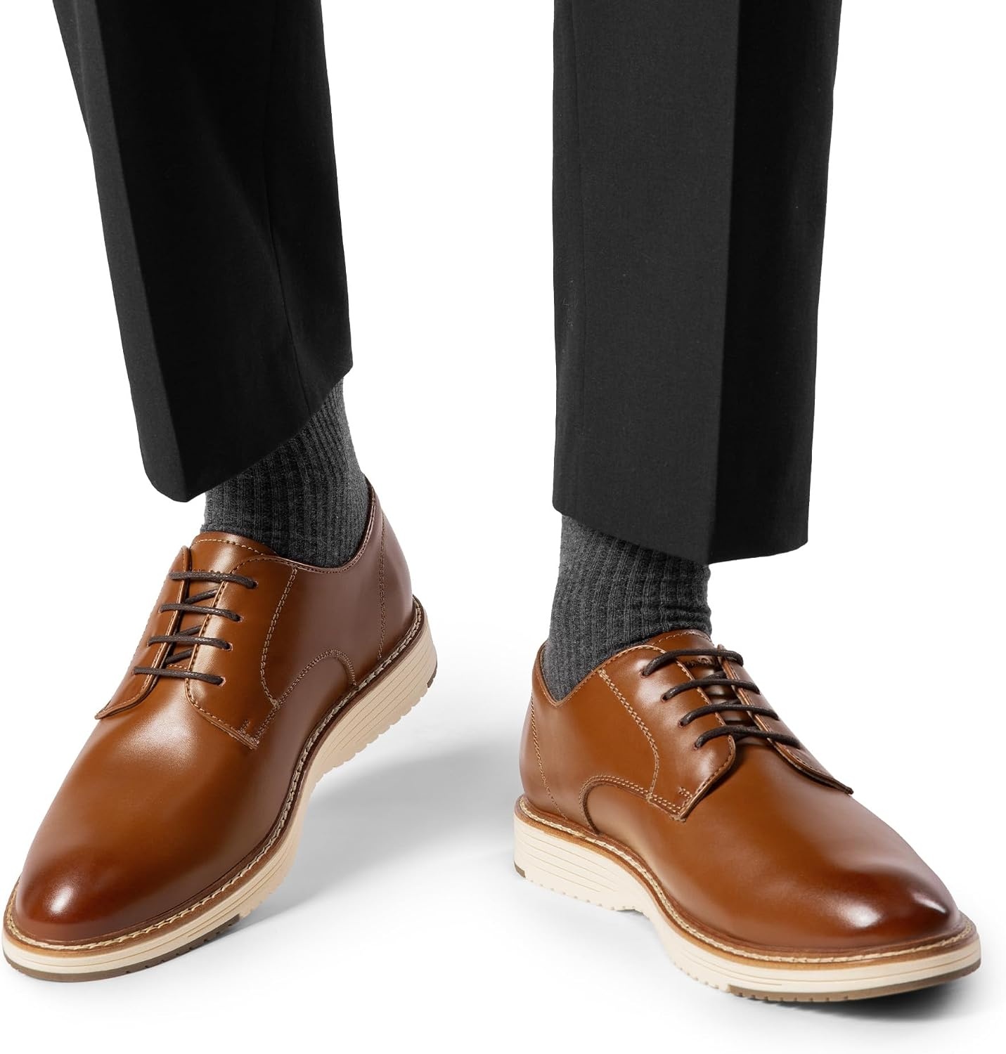 image:imageBruno Marc Mens Crossflex Casual Dress Oxfords Shoes Soft Lining Lightweight TPR Outsole LaceUp Closure Ideal for Business Casual amp Formal OccasionsBrown