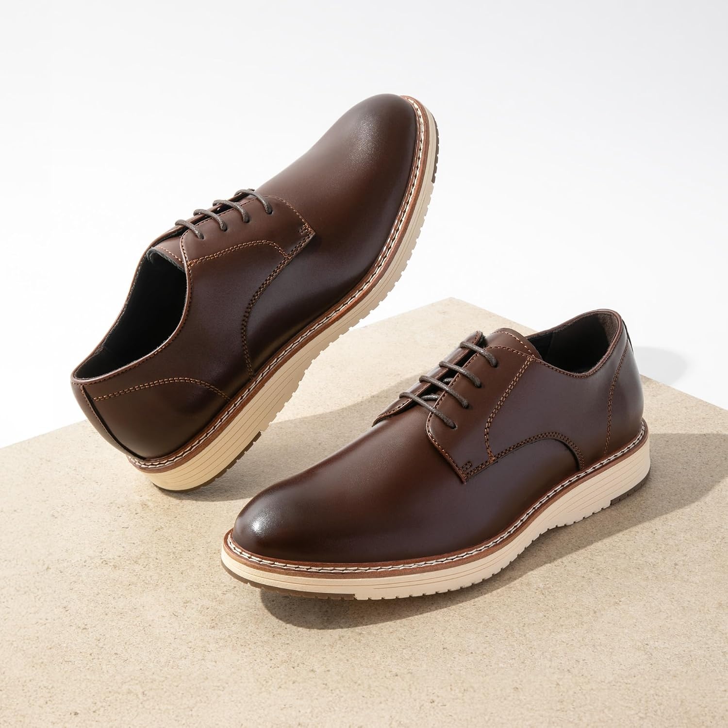 image:imageBruno Marc Mens Crossflex Casual Dress Oxfords Shoes Soft Lining Lightweight TPR Outsole LaceUp Closure Ideal for Business Casual amp Formal OccasionsDark Brown