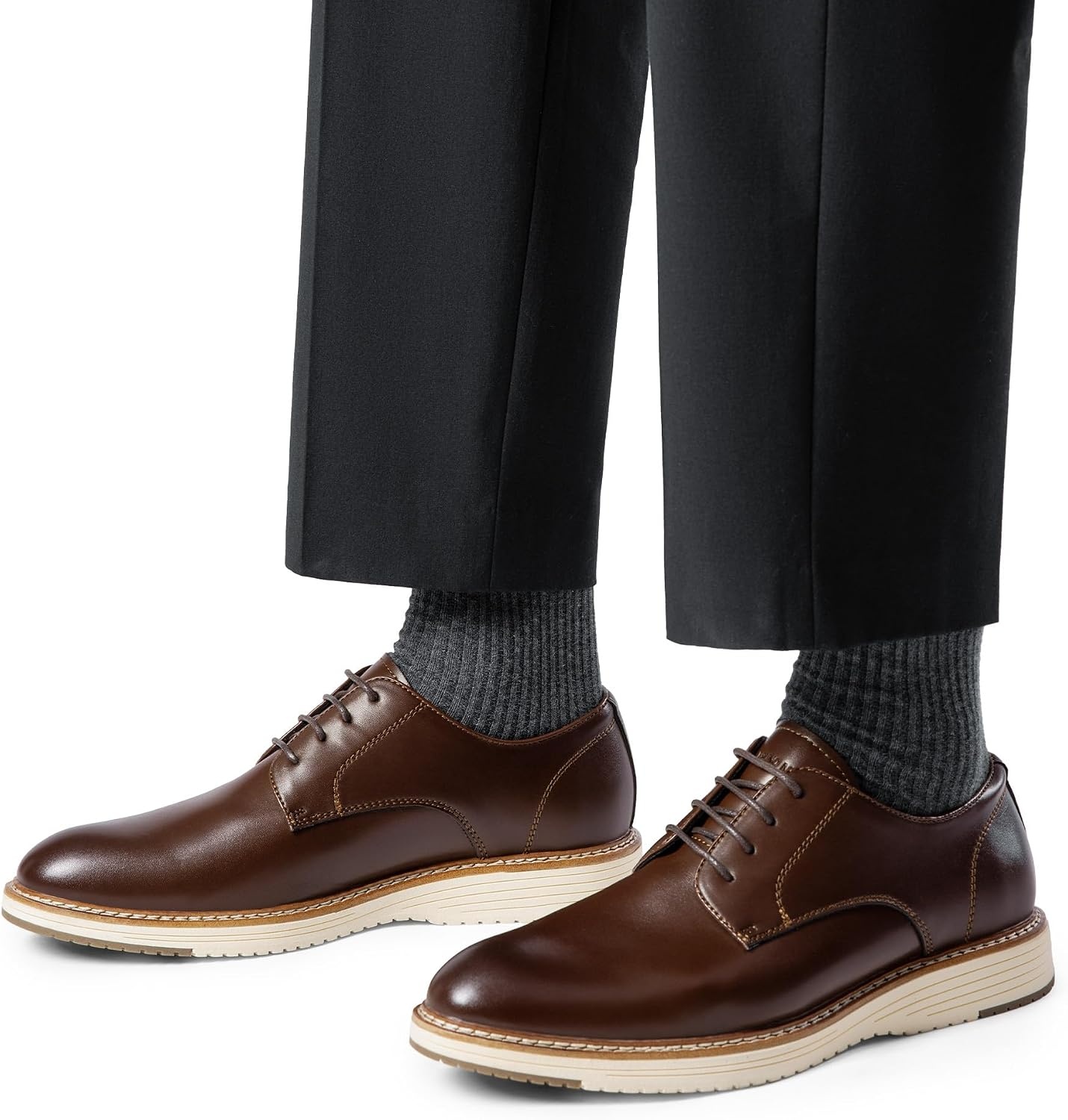image:imageBruno Marc Mens Crossflex Casual Dress Oxfords Shoes Soft Lining Lightweight TPR Outsole LaceUp Closure Ideal for Business Casual amp Formal OccasionsDark Brown