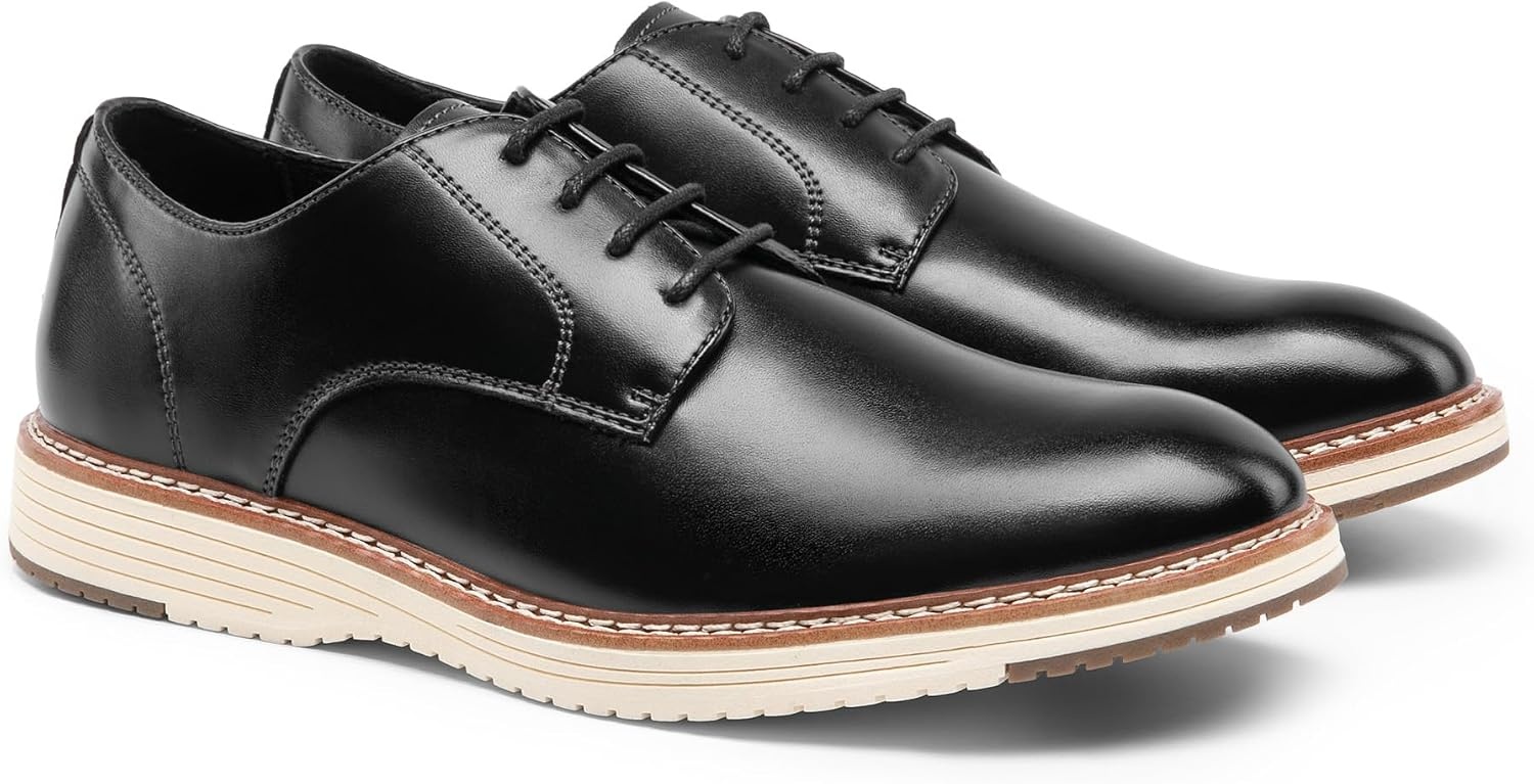 image:imageBruno Marc Mens Crossflex Casual Dress Oxfords Shoes Soft Lining Lightweight TPR Outsole LaceUp Closure Ideal for Business Casual amp Formal OccasionsBlack