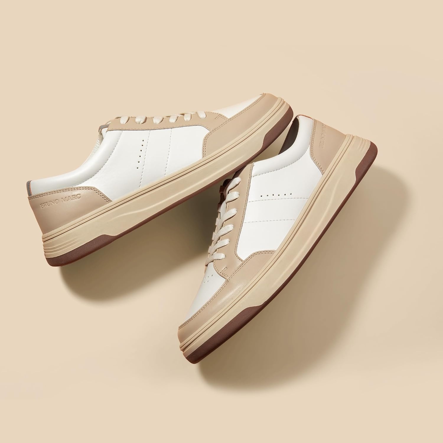 image:imageBruno Marc Mens Lightweight Casual Dress Sneakers Fashion Tennis Breathable Comfortable Flexible Skating Business Tennis Laceup Nonslip Lowtop Walking VersatileWhiteBeige