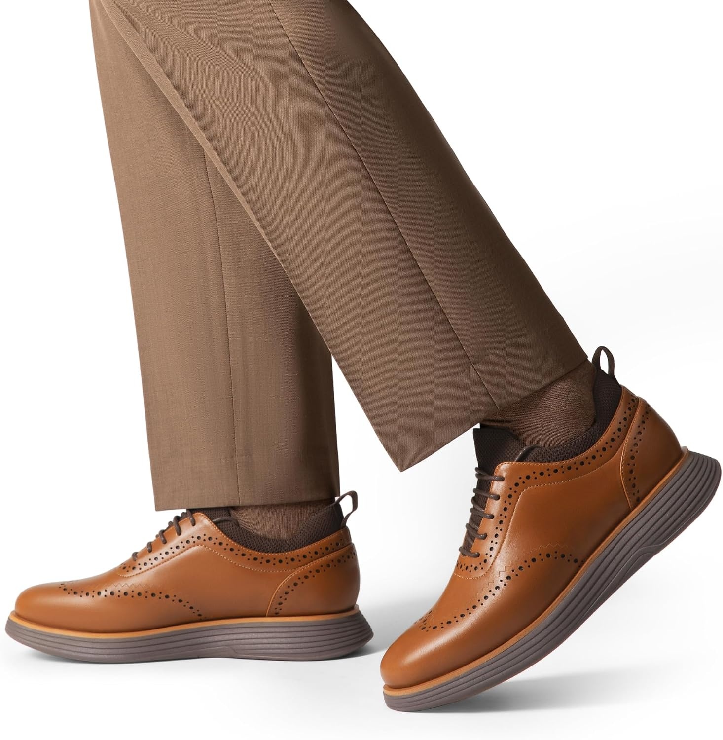image:imageBruno Marc Mens MaxFlex Dress Sneakers Oxfords 5mm Mesh EVA Insole with Arch Support ShockAbsorbent MD Midsole NonSlip Rubber Outsole for Formal amp Casual WearLight BrownCoffee