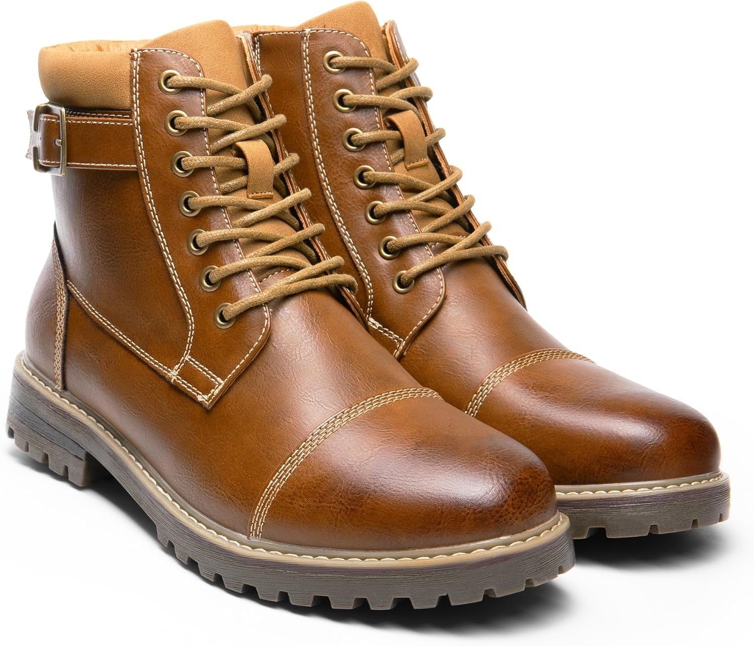 image:imageBruno Marc Mens Motorcycle Combat Warm Zipper Oxford Boot Breathable Lining Laceup amp Side Zipper Durable TPR Outsole Ideal for Motorcycle Riding amp Daily WearEngle05brown