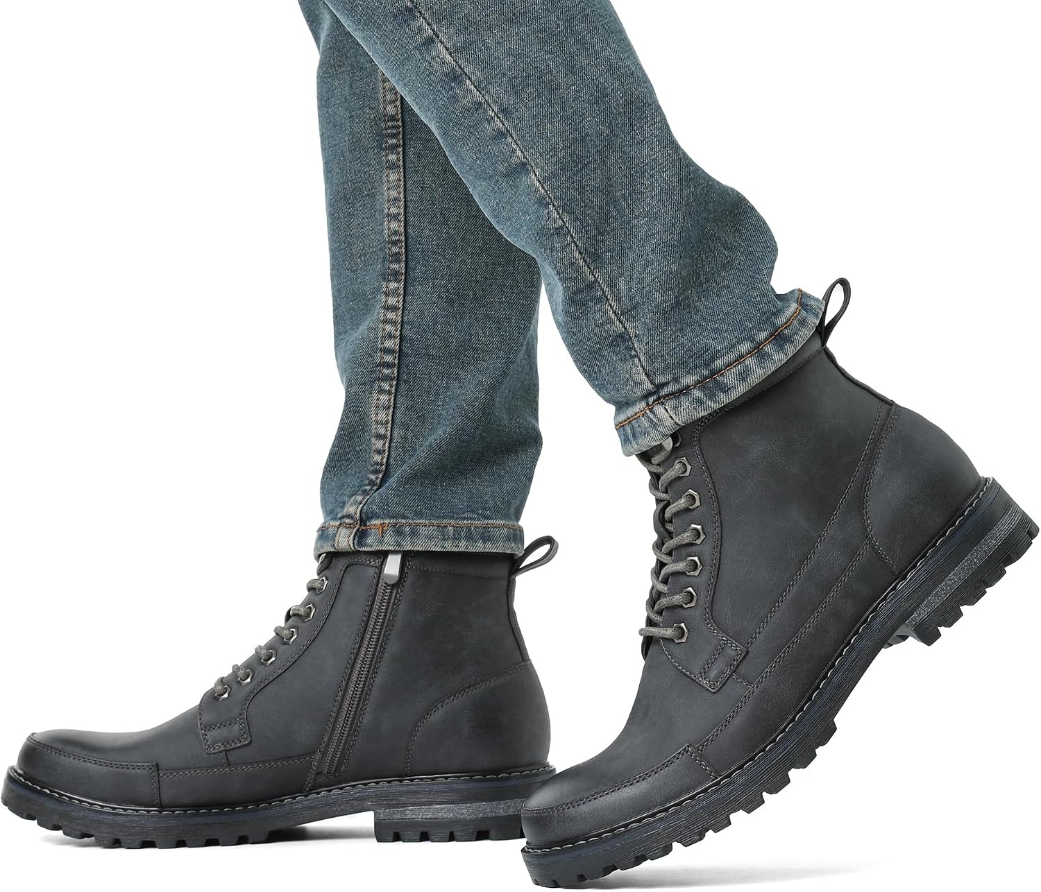 image:imageBruno Marc Mens Motorcycle Combat Warm Zipper Oxford Boot Breathable Lining Laceup amp Side Zipper Durable TPR Outsole Ideal for Motorcycle Riding amp Daily WearGrey