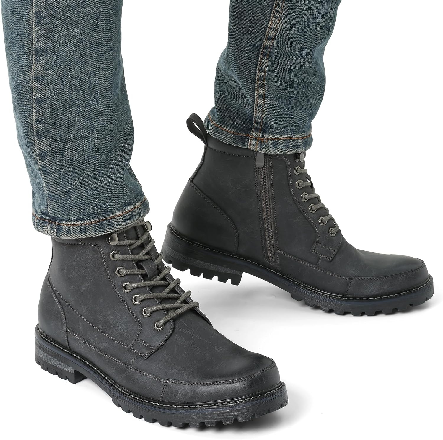 image:imageBruno Marc Mens Motorcycle Combat Warm Zipper Oxford Boot Breathable Lining Laceup amp Side Zipper Durable TPR Outsole Ideal for Motorcycle Riding amp Daily WearGrey