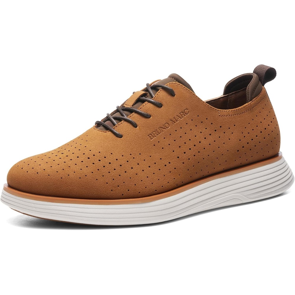 image:imageBruno Marc MaxFlex Mens Dress Oxford Sneakers  Stay stylish with breathable perforated PU uppers plush EVA insoles and slipresistant soles for allday comfortBrownGrey