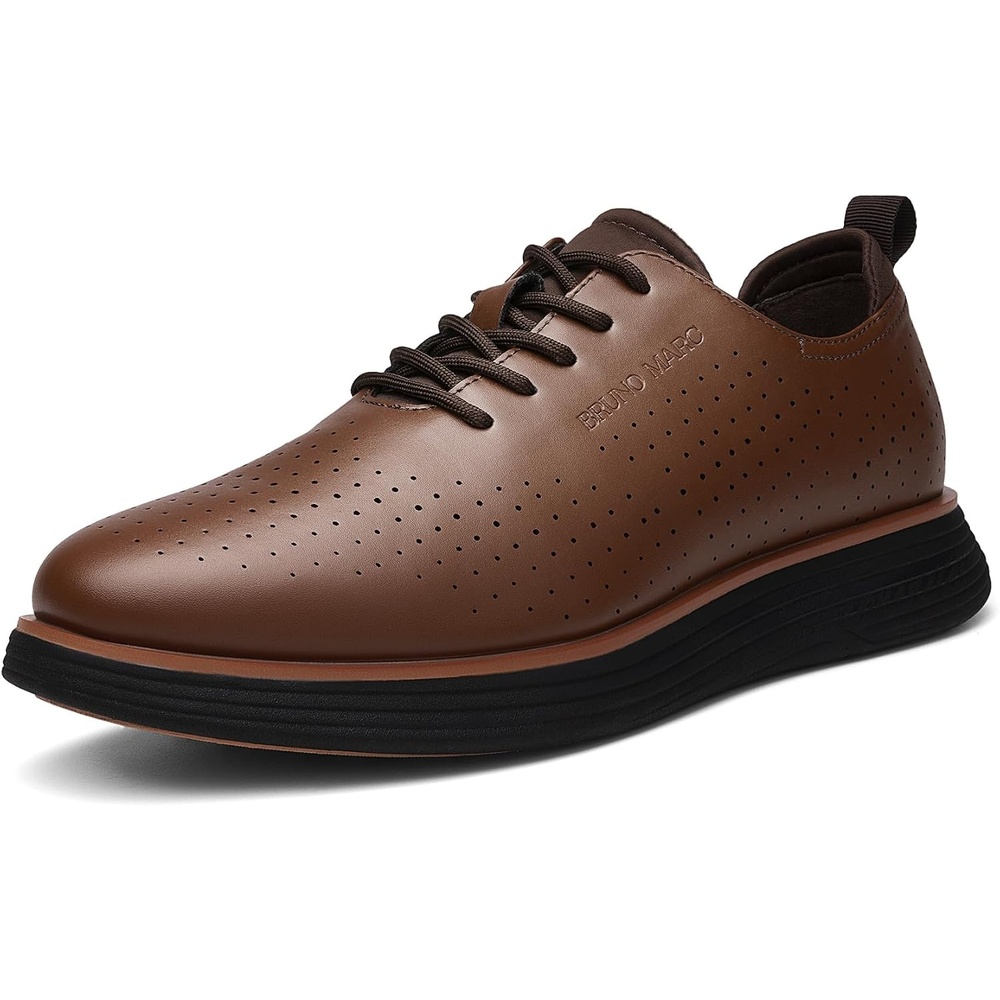 image:imageBruno Marc MaxFlex Mens Dress Oxford Sneakers Stay stylish with breathable perforated PU uppers plush EVA insoles and slipresistant soles for allday comfortBrown