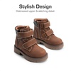 DREAM PAIRS Boys Girls Hook and Loop Fashion Boot | Soft PU upper, plush faux fur lining. Side zipper, lace up fit. Anti-slip TPR sole. For school or play.(Brown)