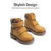 DREAM PAIRS Boys Girls Hook and Loop Fashion Boot | Soft PU upper, plush faux fur lining. Side zipper, lace up fit. Anti-slip TPR sole. For school or play.(Camel)