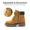DREAM PAIRS Boys Girls Hook and Loop Fashion Boot | Soft PU upper, plush faux fur lining. Side zipper, lace up fit. Anti-slip TPR sole. For school or play.(Camel)