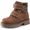 DREAM PAIRS Boys Girls Hook and Loop Fashion Boot | Soft PU upper, plush faux fur lining. Side zipper, lace up fit. Anti-slip TPR sole. For school or play.(Brown)