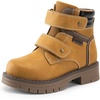 DREAM PAIRS Boys Girls Hook and Loop Fashion Boot | Soft PU upper, plush faux fur lining. Side zipper, lace up fit. Anti-slip TPR sole. For school or play.(Camel)