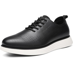 Bruno Marc MaxFlex Men’s Dress Oxford Sneakers | Stay stylish with breathable perforated PU uppers plush EVA insoles, and slip-resistant soles for all-day comfort(Black/White)