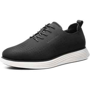 Bruno Marc MaxFlex Men’s Dress Oxford Sneakers | Stay stylish with breathable perforated PU uppers plush EVA insoles, and slip-resistant soles for all-day comfort(Black-nubuck)