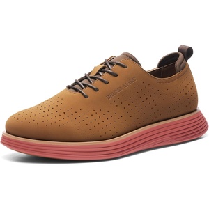 Bruno Marc MaxFlex Men’s Dress Oxford Sneakers | Stay stylish with breathable perforated PU uppers plush EVA insoles, and slip-resistant soles for all-day comfort(Brown/Orange)