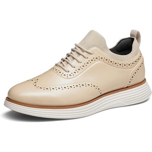 Bruno Marc Men’s MaxFlex Dress Sneakers Oxfords | 5mm Mesh EVA Insole with Arch Support, Shock-Absorbent MD Midsole, Non-Slip Rubber Outsole for Formal & Casual Wear(Apricot-pu)