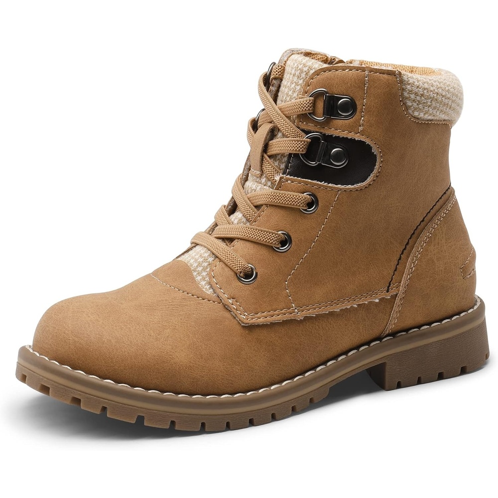 image:imageBruno Marc Boys Girls Ankle Outdoor Comfort Autumn Boot Soft PU upper plush faux fur lining Side zipper lace up fit Antislip TPR sole For school or playBrown