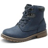 Bruno Marc Boys Girls Ankle Outdoor Comfort Autumn Boot | Soft PU upper, plush faux fur lining. Side zipper, lace up fit. Anti-slip TPR sole. For school or play.(Blue)