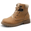 Bruno Marc Boys Girls Ankle Outdoor Comfort Autumn Boot | Soft PU upper, plush faux fur lining. Side zipper, lace up fit. Anti-slip TPR sole. For school or play.(Brown)