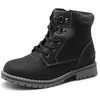 Bruno Marc Boys Girls Ankle Outdoor Comfort Autumn Boot | Soft PU upper, plush faux fur lining. Side zipper, lace up fit. Anti-slip TPR sole. For school or play.(Black)