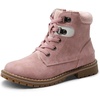 Bruno Marc Boys Girls Ankle Outdoor Comfort Autumn Boot | Soft PU upper, plush faux fur lining. Side zipper, lace up fit. Anti-slip TPR sole. For school or play.(Pink)