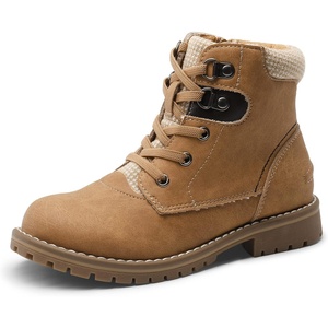 Bruno Marc Boys Girls Ankle Outdoor Comfort Autumn Boot | Soft PU upper, plush faux fur lining. Side zipper, lace up fit. Anti-slip TPR sole. For school or play.(Brown)