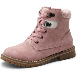 Bruno Marc Boys Girls Ankle Outdoor Comfort Autumn Boot | Soft PU upper, plush faux fur lining. Side zipper, lace up fit. Anti-slip TPR sole. For school or play.(Pink)