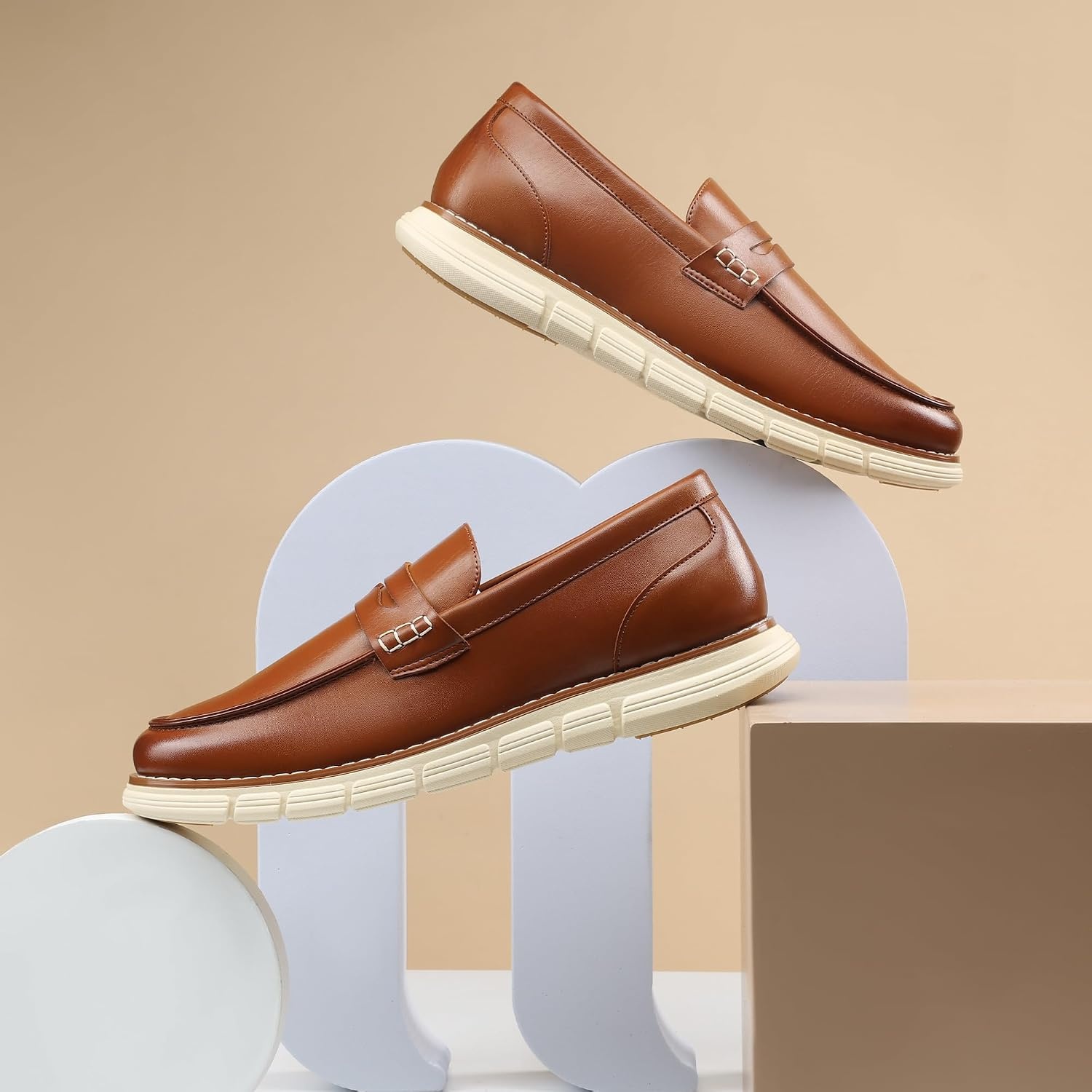 image:imageBruno Marc Mens Casual Dress Shoes Penny Loafers Enhanced Comfort Slip on Supple PU Upper Sponge Insole Micro Arch Support Lightweight Daily Casual Formal Driving TravelBrown