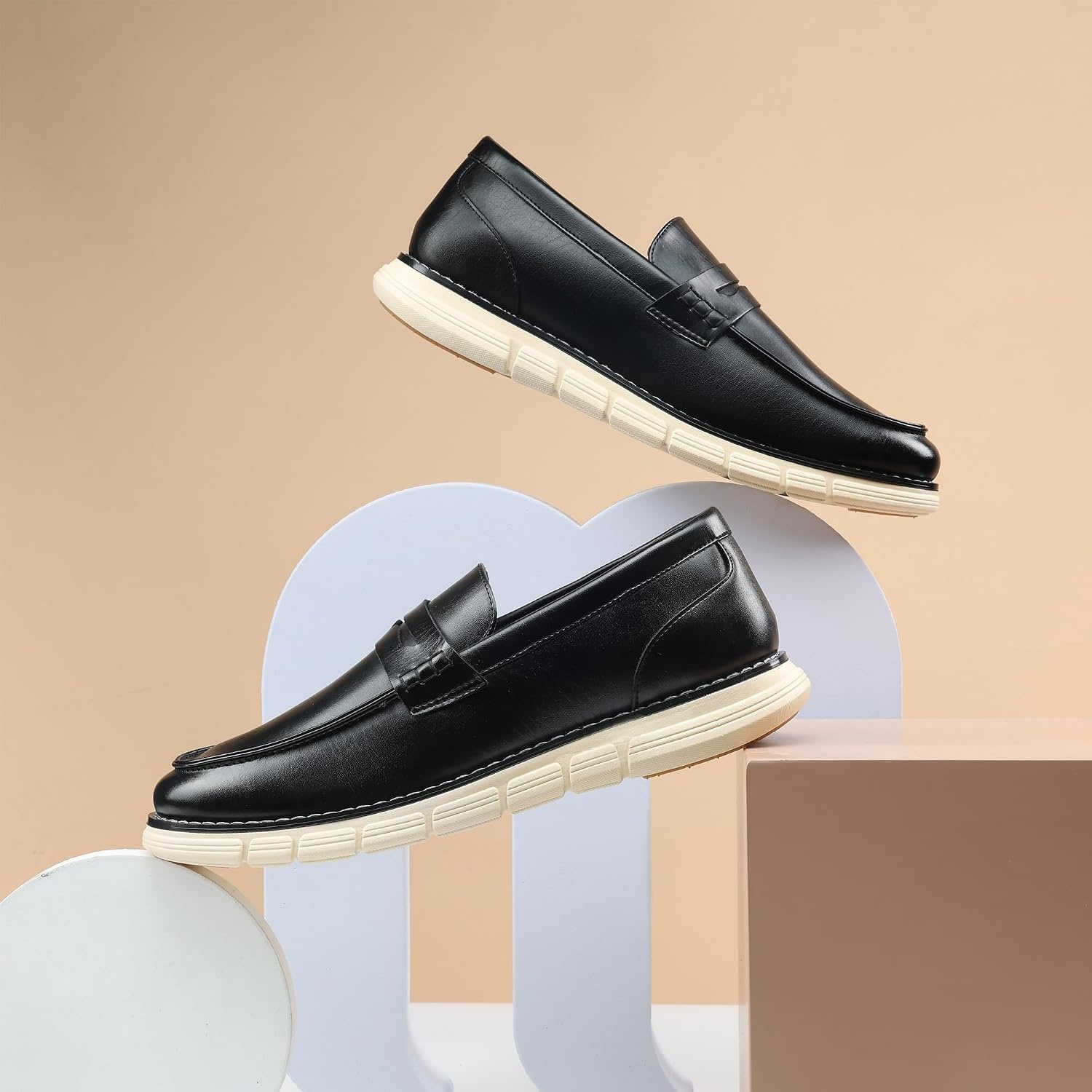 image:imageBruno Marc Mens Casual Dress Shoes Penny Loafers Enhanced Comfort Slip on Supple PU Upper Sponge Insole Micro Arch Support Lightweight Daily Casual Formal Driving TravelBlack