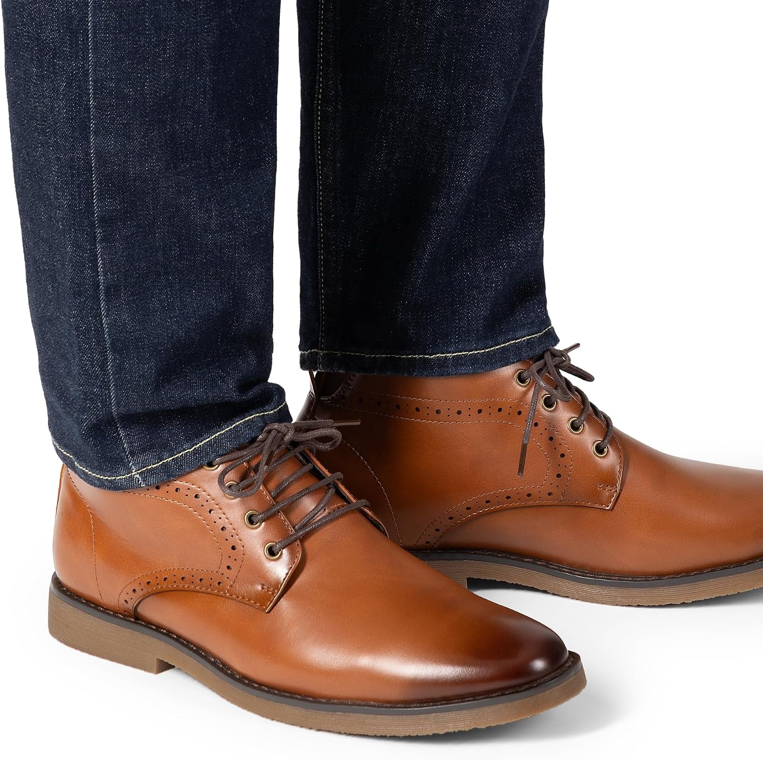 image:imageBruno Marc Mens Classic Dress Derby Oxfords Chukka Boots Classic Brogue Details Soft Elastic Heel Grippy TPR Sole PU Upper Fit for Office Events amp Daily WearBrown