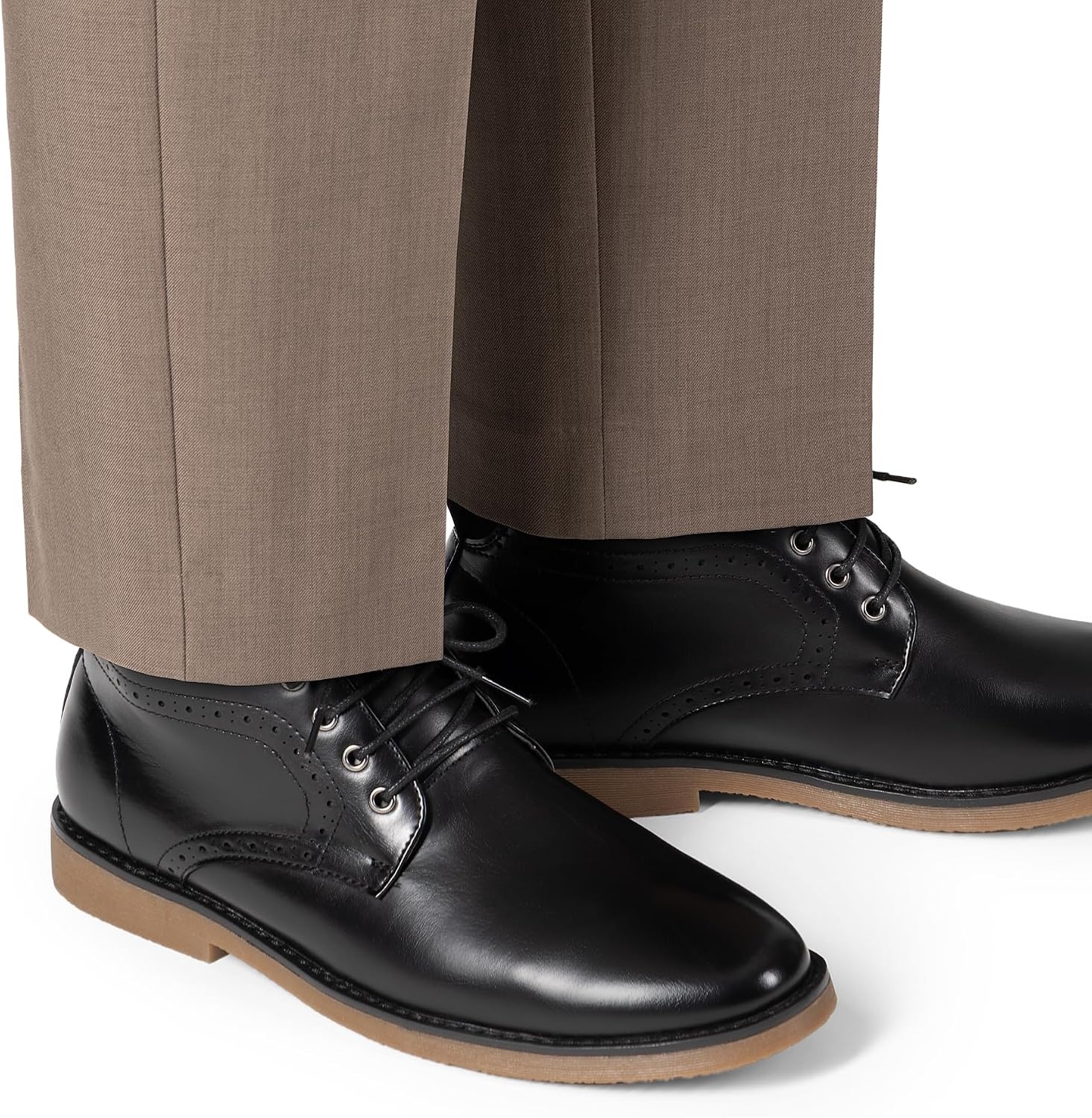 image:imageBruno Marc Mens Classic Dress Derby Oxfords Chukka Boots Classic Brogue Details Soft Elastic Heel Grippy TPR Sole PU Upper Fit for Office Events amp Daily WearBlack