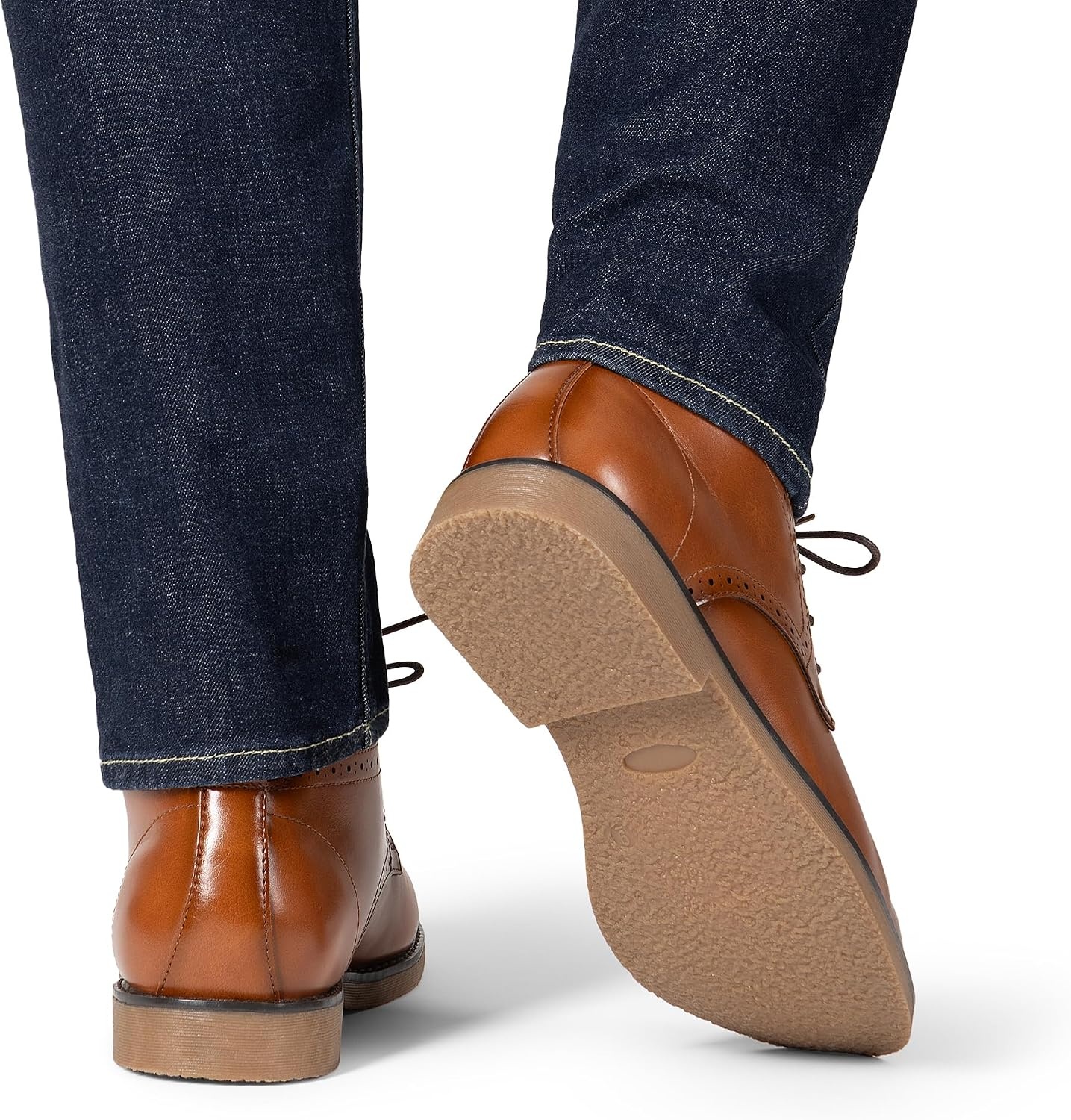 image:imageBruno Marc Mens Classic Dress Derby Oxfords Chukka Boots Classic Brogue Details Soft Elastic Heel Grippy TPR Sole PU Upper Fit for Office Events amp Daily WearBrown