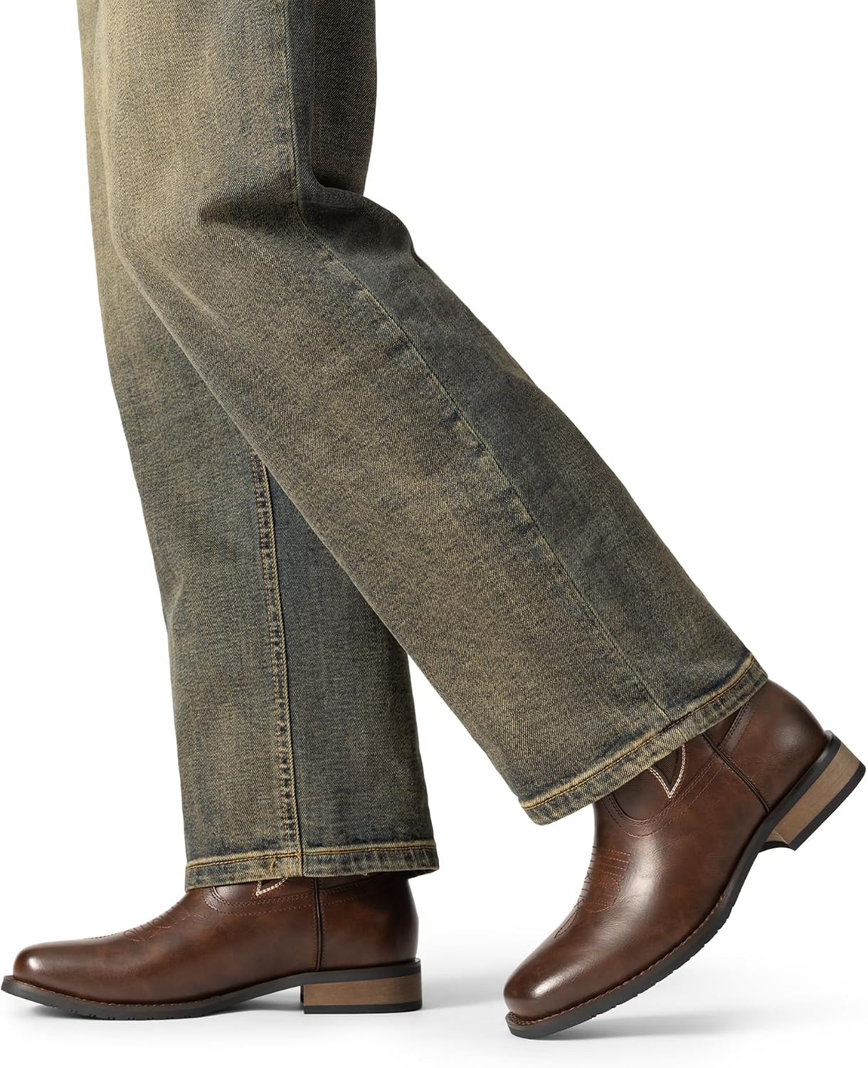 image:imageBruno Marc Mens Durable Cowboy Classic Slip on Western Boots with Chic Embroidered Durable Short Fashionable Western BootsCoffee