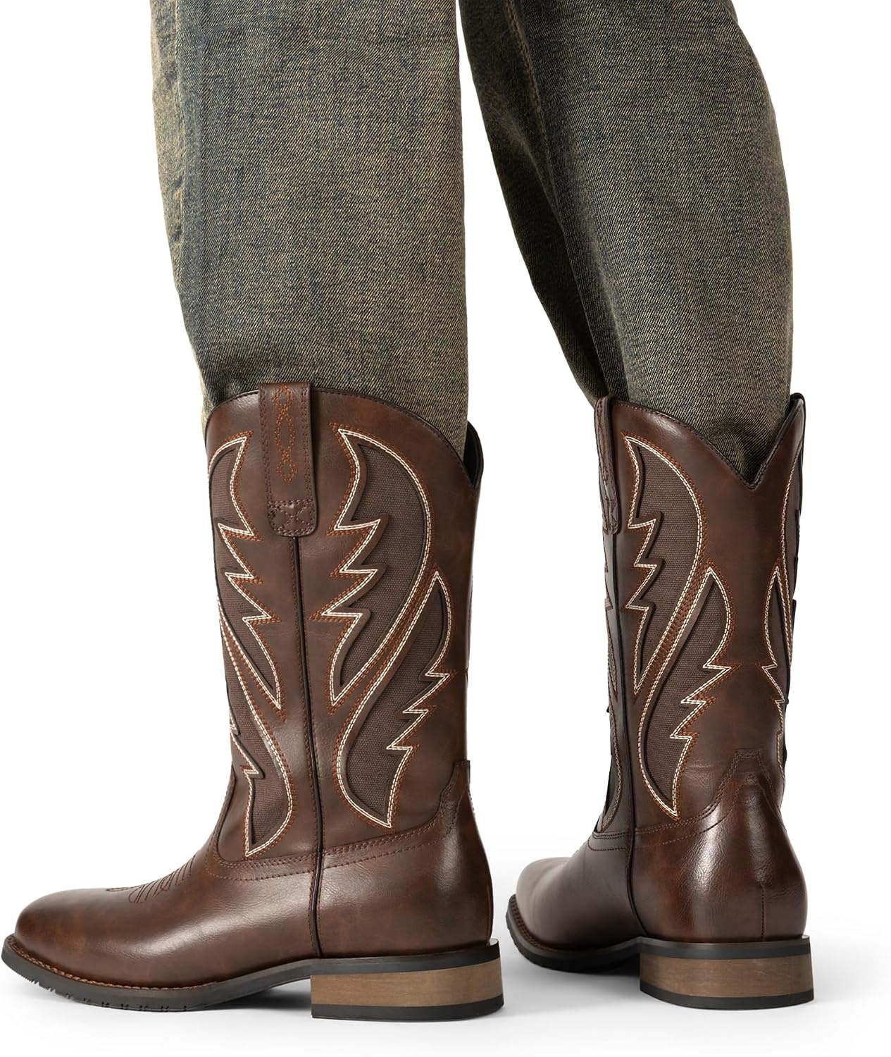 image:imageBruno Marc Mens Durable Cowboy Classic Slip on Western Boots with Chic Embroidered Durable Short Fashionable Western BootsCoffee