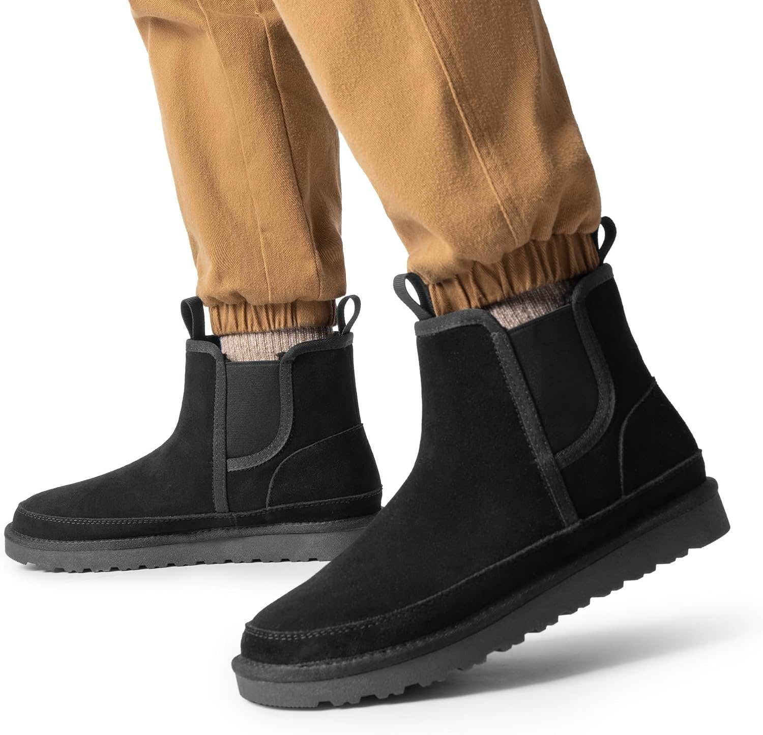 image:imageBruno Marc Mens FuzzyGo Winter Chelsea Boots Rugged Suede Leather Cold Weather Warm Outdoor BootsBlack